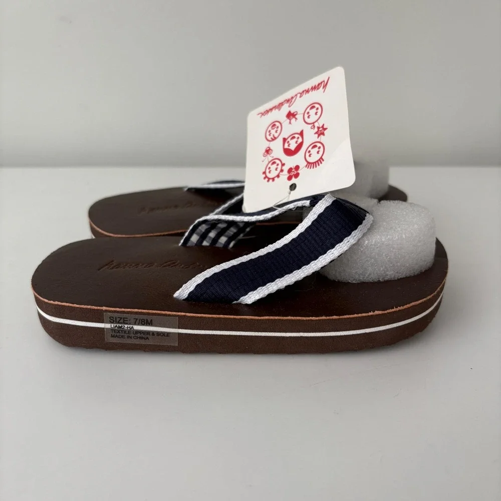 Hanna Andersson Kids Brown Thong Sandals With Striped Straps, Size 7/8M, New‎